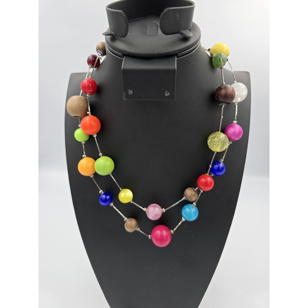 Vintage Necklace Jawbreaker‎ Multibead Rainbow Colorful acrylic wood Jewelry
